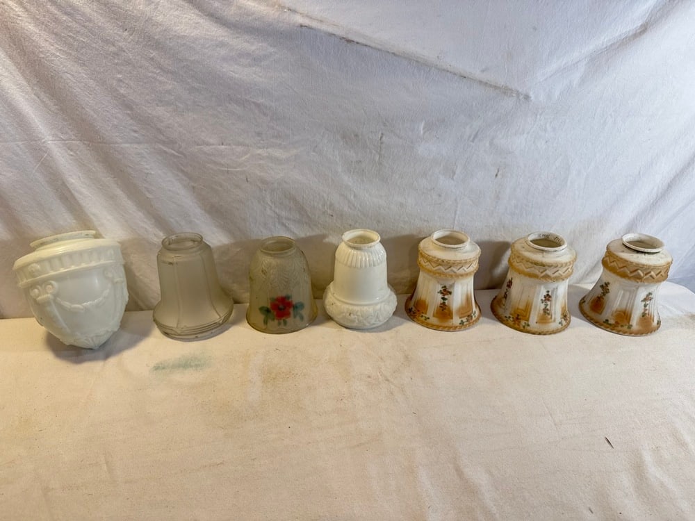 Assorted Vtg. Glass Lamp Shades: 7 Assorted Vtg. Glass Lamp Shades