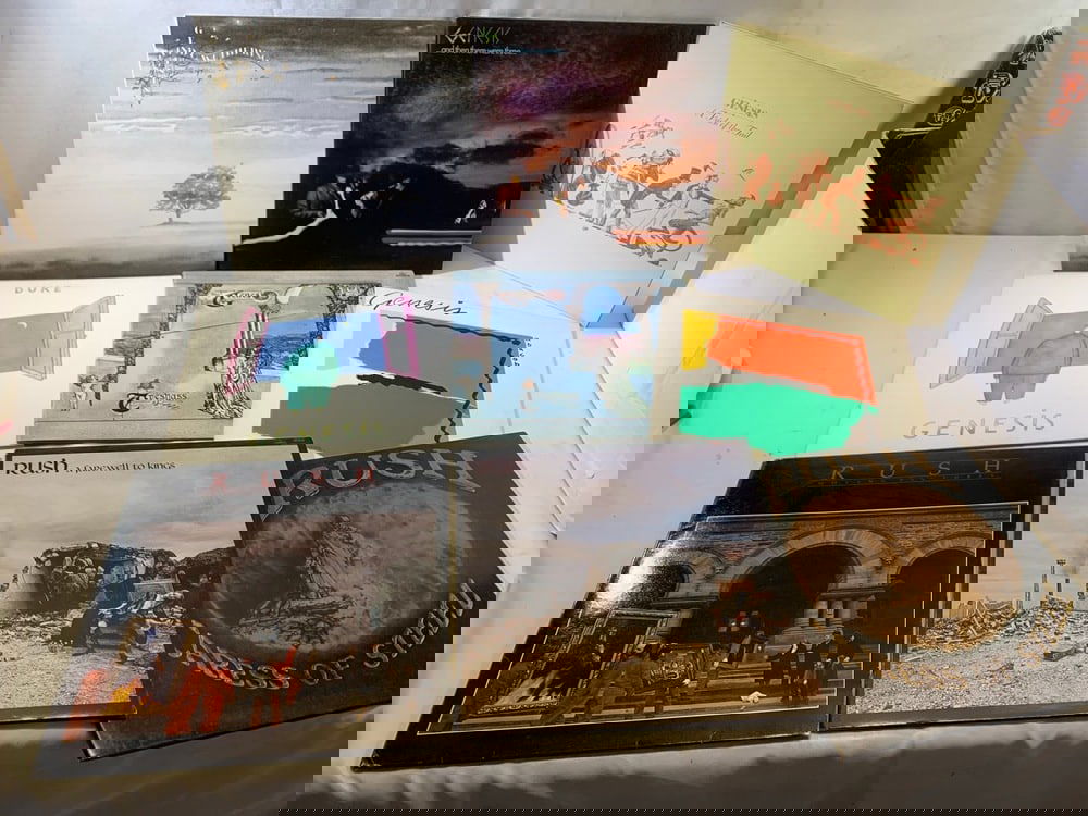 Genesis & Rush Record Albums: Genesis Wind & Wuthering, and Then There Was Three…, The Trick of the Tail, Duke, Trespass, Abacab & Rush Moving Pictures, A Farewell to Kings, Caress Of Steel Record Albums