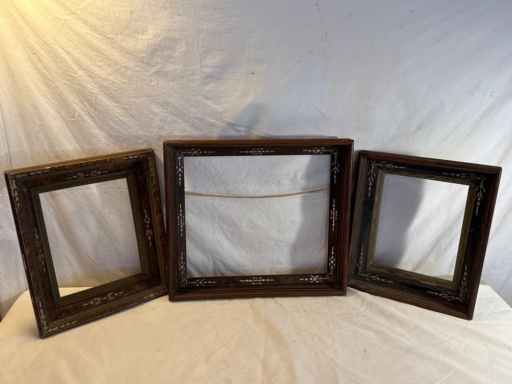 3 Antique Deep Walnut Carved Frames: 3 Antique Deep Walnut Carved Frames - 15” x 12” and 17 1/2” x 15 1/2”
