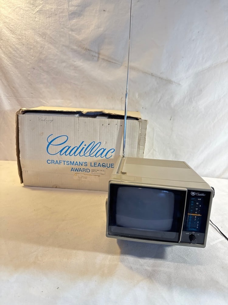 Vtg Portable Cadillac TV: Vtg Portable Cadillac TV Presented As Recognition for “Cadillac Craftsman’s League Award”- Comes On/ New in Box