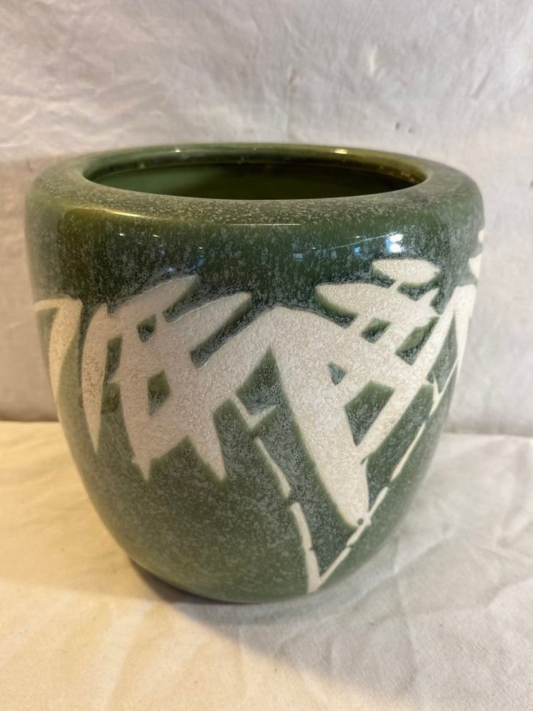 Vtg Green Glazed Japanese Jardiniere: Vtg Green Glazed Japanese Jardiniere- 10” T x 10” Round