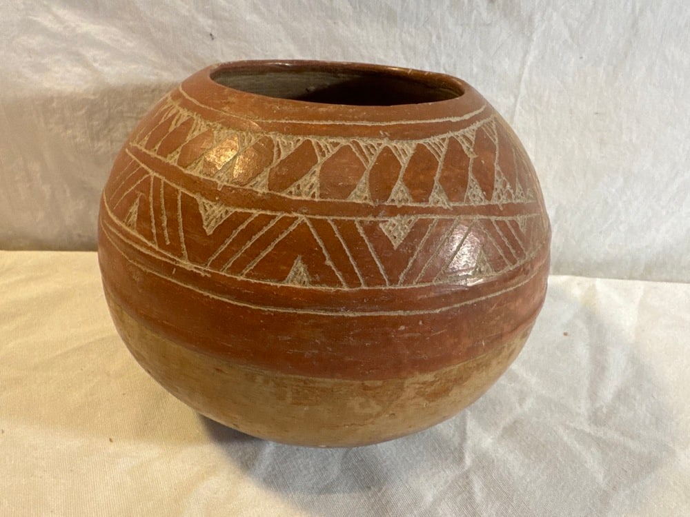 Casas Grandes Playas Red-on-Brown Type Olla: Pre-Columbian, northern Mexico, Chihuahua, Casas Grandes, Playas Red - Red-on-Brown- 6.5” T x 4” Opening x Approx. 8” Round