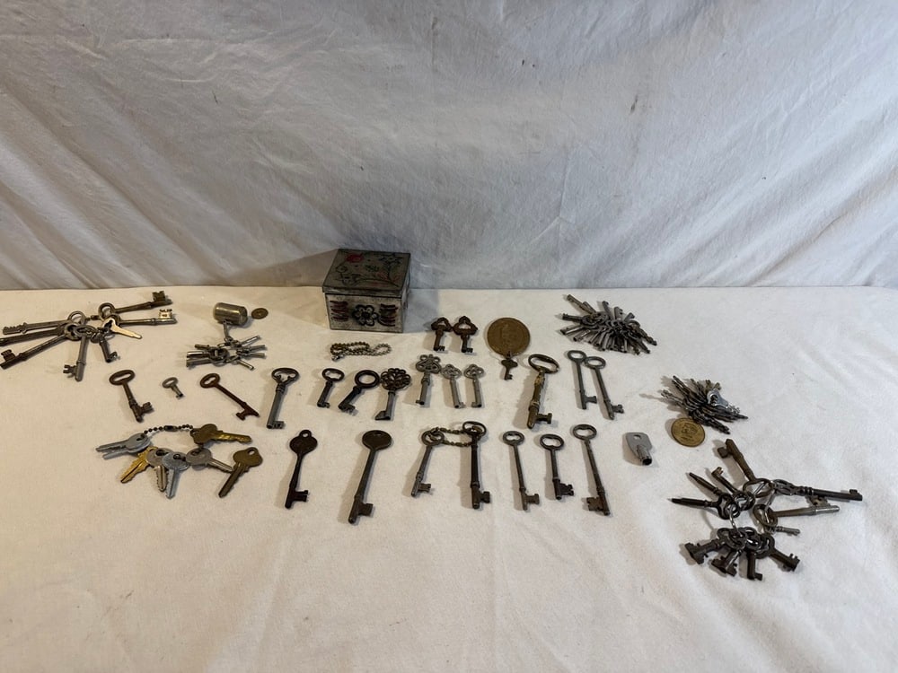 Collection of Antique Keys: Collection of Antique Keys including Skeleton, Brass Keys, Key Chains