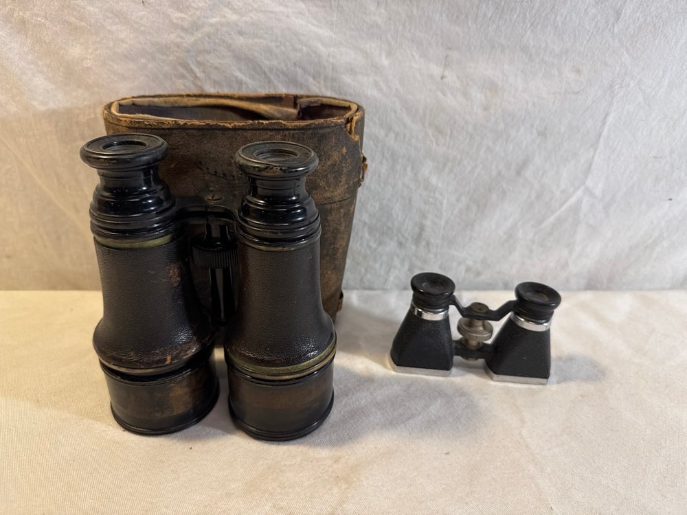 2- Pr Vtg Binoculars: 2- Pr Vtg Binoculars- Lemaire Paris Brass & Leather with Case & Ofuna Opera GlassesJapan