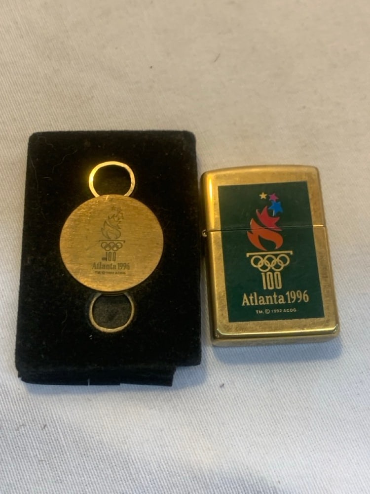 1996 Atlantic Olympic Games Brass Zippo Lighter and Keychain Set: 1996 Atlantic Olympic Games Brass Zippo Lighter and Keychain Set