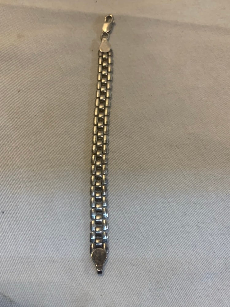 Sterling Silver Rolex-Style Link Bracelet: Sterling Silver Rolex-Style Link Bracelet - 7” Length ~ Makers Mark “PC” ~ 17.1 grams