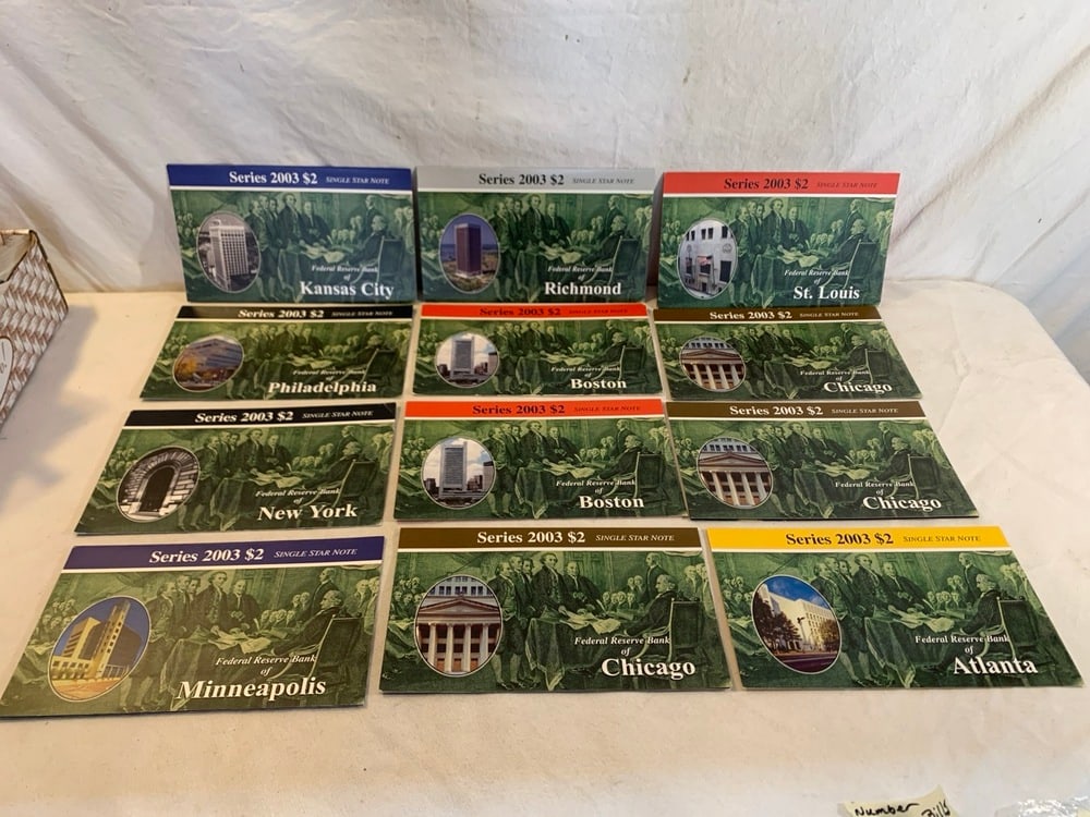 12 Star Notes: 12 Star Notes Low Serial Numbers ; Series 2003 $2 Dollar Bills