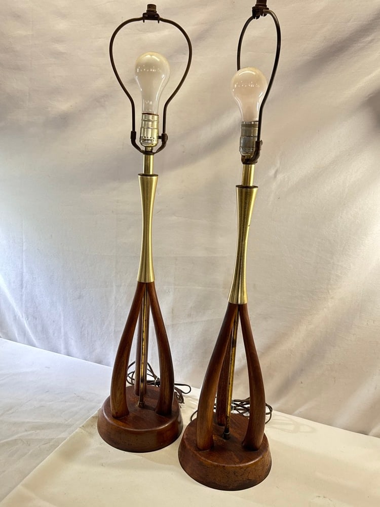 MCM Sculpural Walnut Table Lamps: MCM Sculpural Walnut Table Lamps- 33” T x 7” Round Base