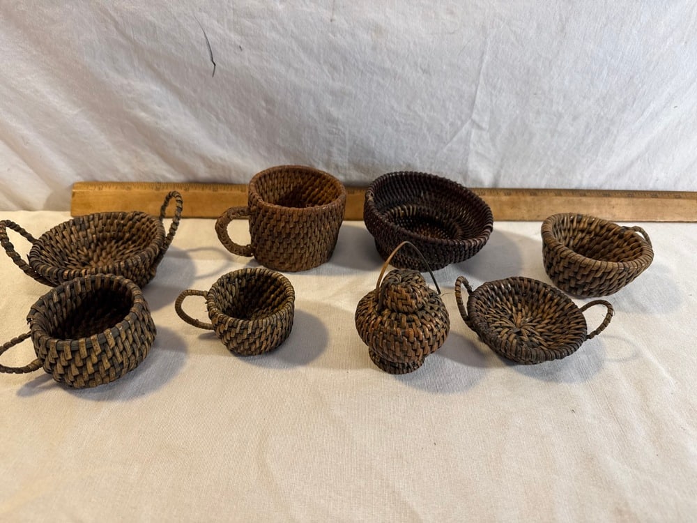 Collection of Hand Woven Mini Baskets: Collection of 8 Hand Woven Mini Baskets