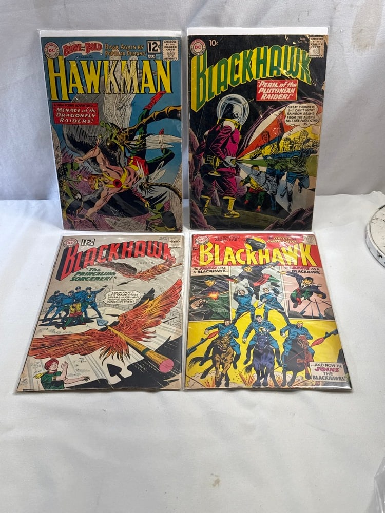 4 Vtg. DC Comic Books: 4 Vtg. DC Comic Books - Hawkman No. 42, BlackHawk No. 156, 172 and 203
