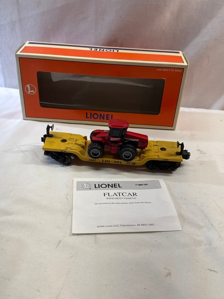 6461 Lionel Depressed- Center Flatcar with Ertl Case 4wd Tractor: 6461 Lionel Depressed- Center Flatcar with Ertl Case 4wd Tractor