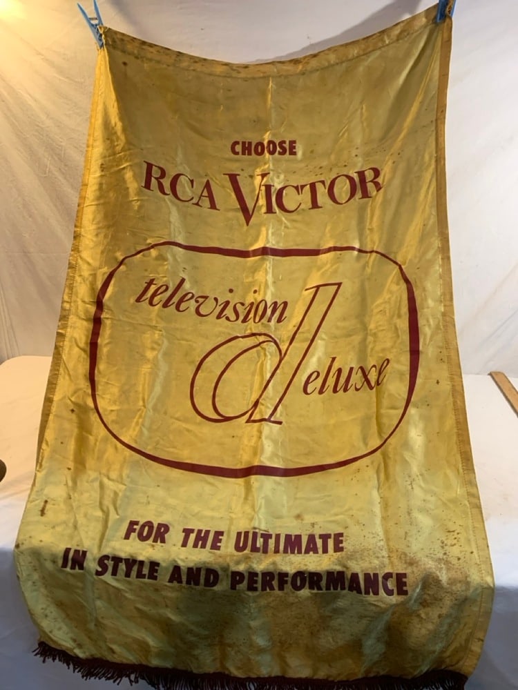 Vtg RCA Promotional Banner: Vtg RCA Victor Promotional Banner- 44” L x 36” W