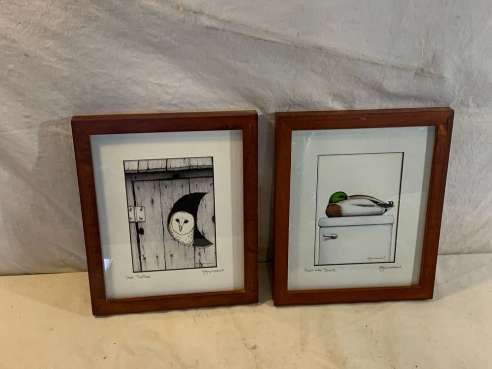 2 Framed Art Prints Signed by Don McMahon: 2 Framed Bathroom Art Prints Signed by Don McMahon - “Hoo Tooted” and “Peeking Duck” ~ 9 1/4” x 11 1/4”