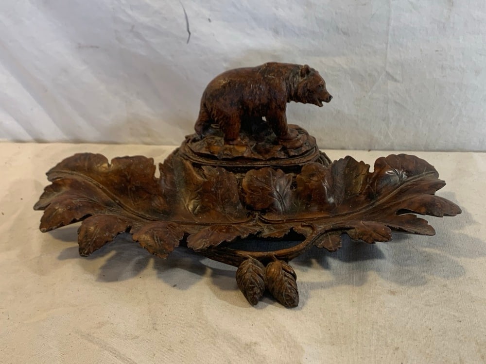 Vtg. Black Forest Carved Wooden Tray Feat. Bear Figure: Vtg. Black Forest Carved Wooden Tray Feat. Bear Figure - 15 1/2” Long x 9” Wide