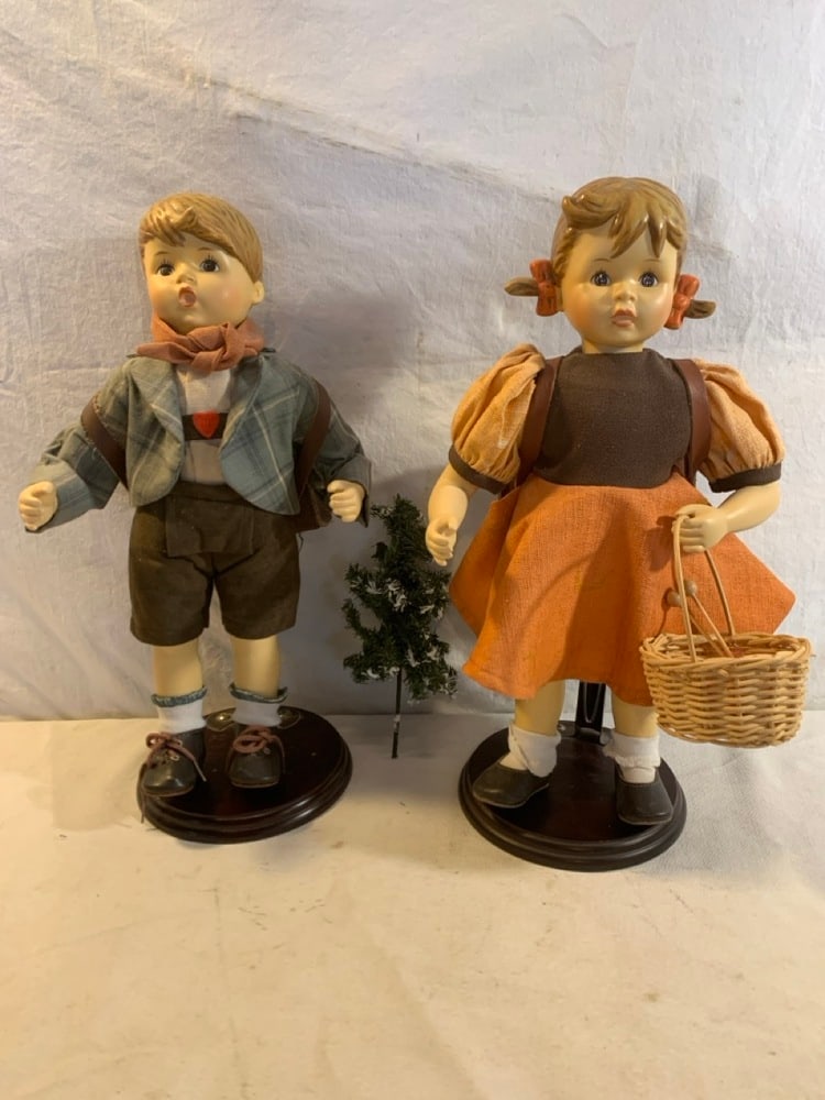 Vtg. Hornet Hummel Porcelain Dolls: Vtg. Hornet Hummel Porcelain Dolls - “ School Girl” and “ Little Scholar” ~ 14 1/2” Tall