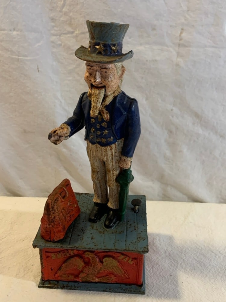 Vtg Uncle Sam Cast Iron Bank: Vtg Uncle Sam Cast Iron Bank- Taiwan- 11.5” T