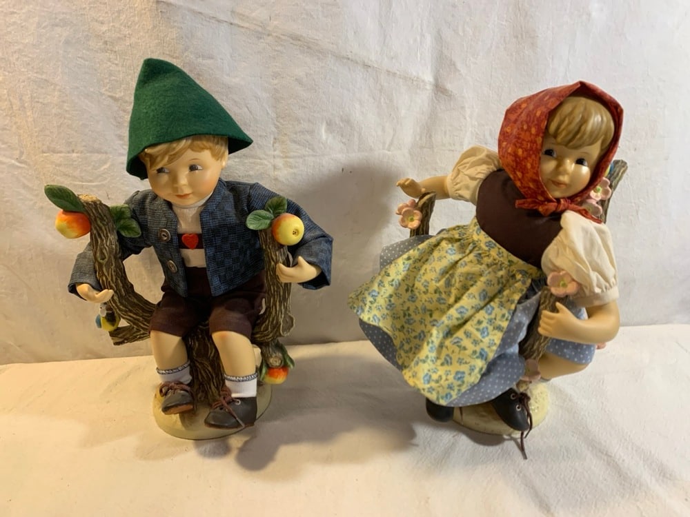 MJ Hummel Apple Tree Boy & Girl Porcelain Dolls: MJ Hummel Apple Tree Boy & Girl Porcelain Dolls-13” T Dolls