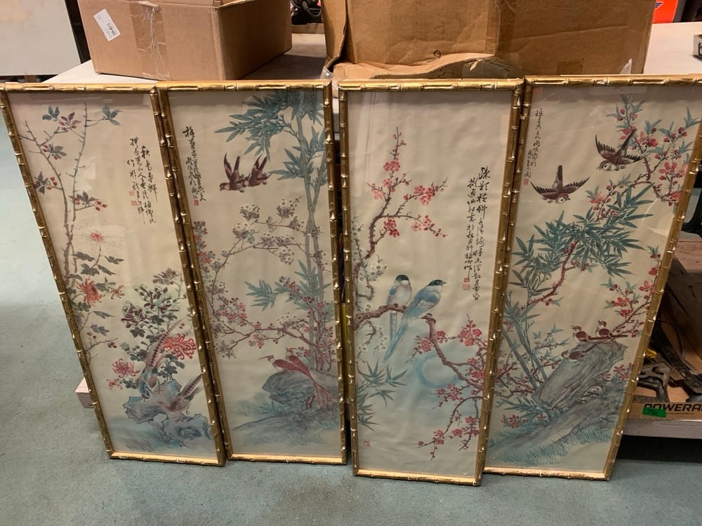 4) Antique Asian Watercolor Panels: 4) Antique Asian Watercolor Panels- Signed- Each Panel is 39” x 13”