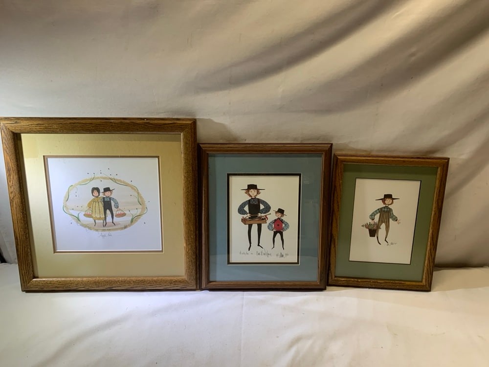 3) Lithographs By P. Buckley Moss: 3) Lithographs By P. Buckley Moss Pencil Signed & Numbered- Our Bird House 17” x17.5”, Apple Pals 14.5” x 12.5”, & Jerry13.5” x 10.5”