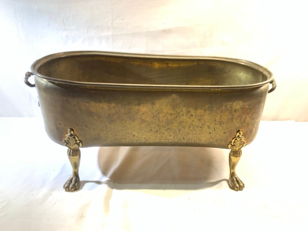 Lions Paw Footed Brass Tub: Lions Paw Footed Brass Tub- 25” L x 10.5” T x 12”!D