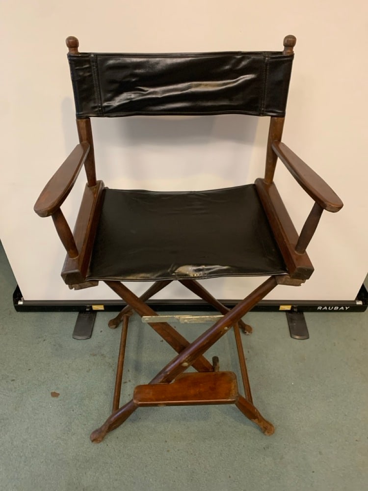 Gold Medal Bar Height Directors Chair: Gold Medal Bar Height Directors Chair with Leather Seat & Back- has some finish loss as pictured