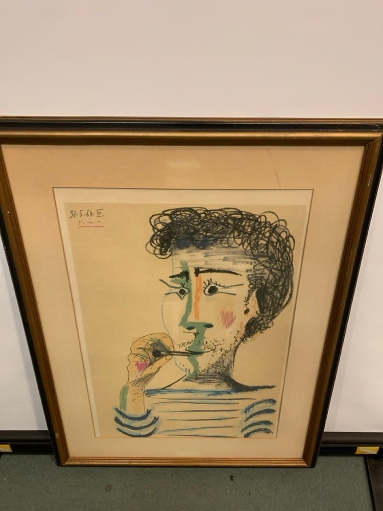 After Pablo Picasso Litho: After Pablo Picasso Litho Man Smoking pipe- 30” x 24”