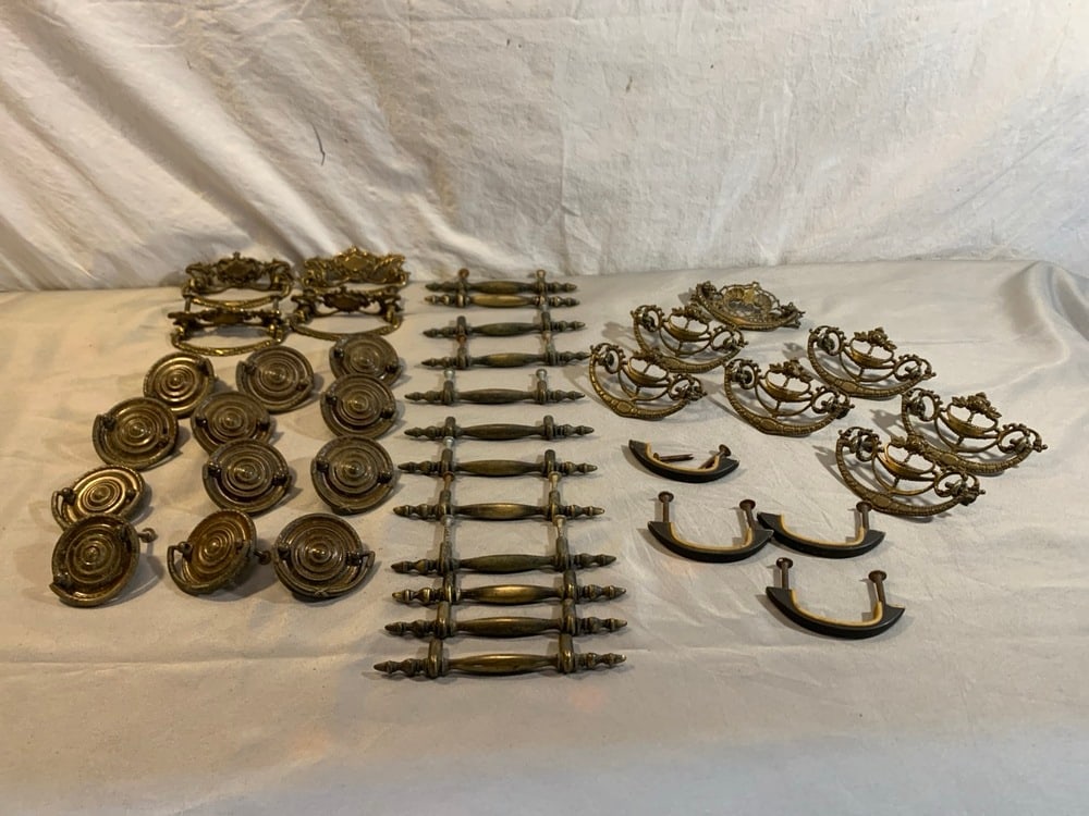 Vtg Brass & Bakelite Furniture Handles: Vtg Brass & Bakelite Furniture Handles including Victorian With Roses, Art Deco Bakelite, & Hepplewhite