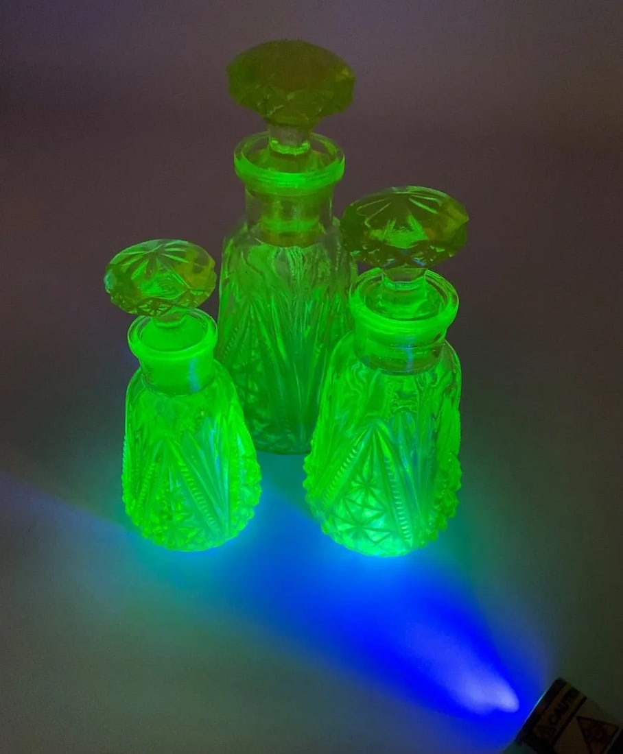 Antique Baccarat Crystal uranium glass perfume bottles,set of 3 (1 of 10)