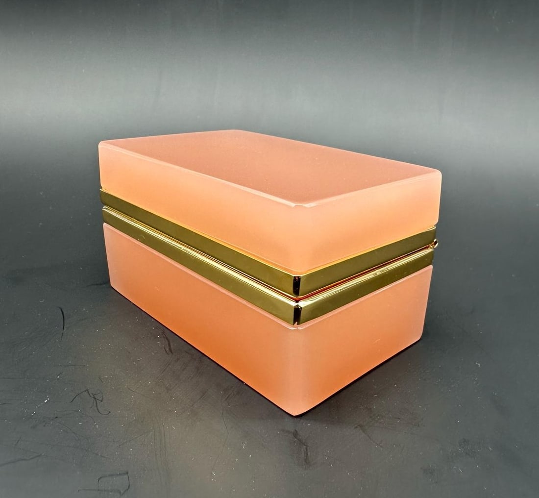 Extraordinary French Opaline in Salmon pink colour,bronze polished rim (1 of 13)