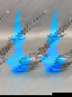 Pair of Antique Bohemian glass perfume bottles in turquoise colour: Pair of Antique Bohemian glass perfume bottles in turquoise colour Magnificent colour, perfect condition .Most possible made for an Ottoman market.