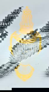 Rare! Baccarat Museum signed Perfume bottle with bronze double handles: Extraordinary,one of the rarest piece of Baccarat glass examples. Magnificent perfume bottle with inscription sign &#8220;Mus&#233;e Baccarat&rdquo; on a base of the bottle. With original base and 2li