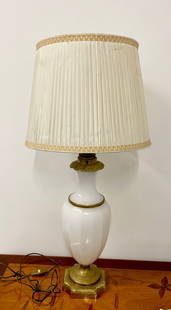 Large French Opaline glass table lamp,76cm: Nicely cut thick glass,bronze footed and mount French opaline lamp. Sold without lampshade.Very good condition.H:76cm