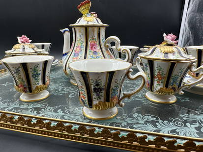 Sevres porcelain coffee service for 6 person with tray and spoons: Sevres porcelain coffee service for 6 person with tray and spoons