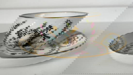 XVIII Century Sevres porcelain cup and saucer.Vincennes PORCELAIN: Vincennes Porcelain Cup And Saucer Tea cup with saucer, S&#232;vres (France), 1757. polychrome, floral painting and gold decoration depicting music instruments.Most likely made for an Ottoman market.