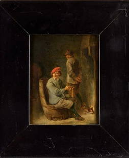 Teniers David 1610 Antwerp – 1690 Brussels (successor) Tavern Interior.: Old painting oil on wood &#8220;Scene at the tavern&rdquo; Unsigned (not that I can see) typical of David Teniers in a beautiful old frame. Dimensions: 36/40 with frame without frame: 22/17cm In good