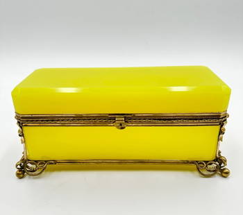 French Yellow Opaline Large Casket Box ,period Of Charles x: Very rare Antique Opaline French box in yellow.Perfect condition.