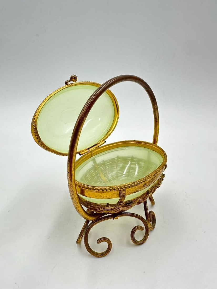 Antique Opaline Uranium Glass Box Egg Shaped (1 of 12)