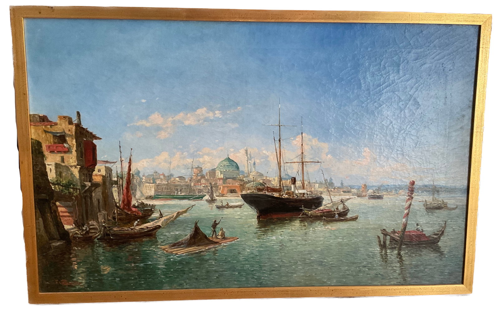 Antique Orientalist Painting By Fritz Carpentero?? View Of Bosporus: Magnificent Orientalist oil n canvas painting.signed,F.Carpenteromeasures: 50/80cmPerfect condition.Provenance: Important private collection