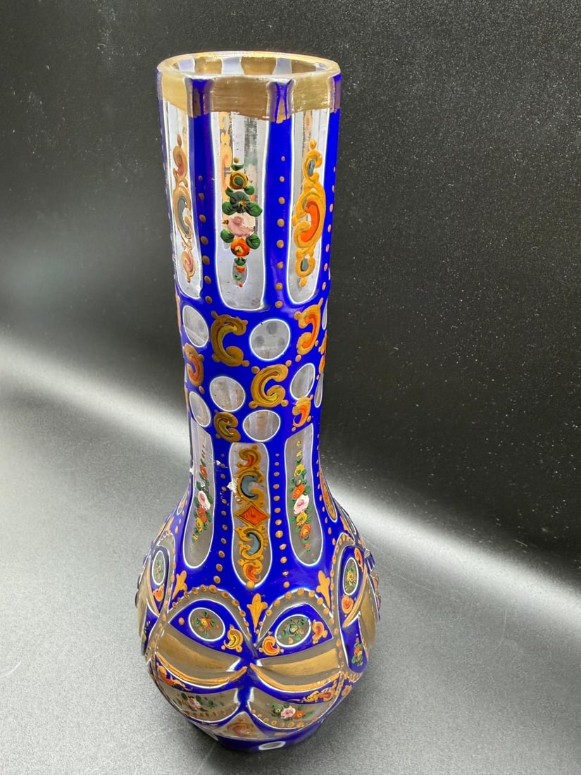 Antique Bohemian Glass Hookah Narghile painted,gilded with enamel floral ornaments (1 of 18)