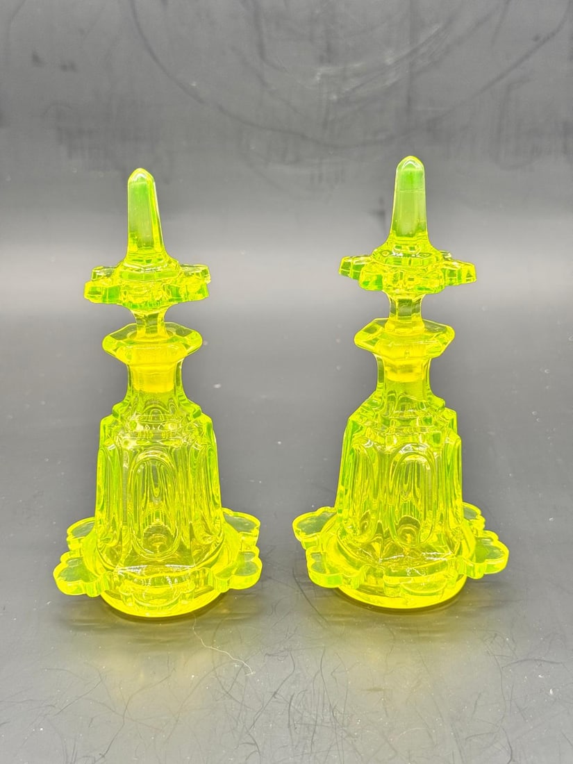 Pair of Bohemian Uranium glass perfume bottles (1 of 11)