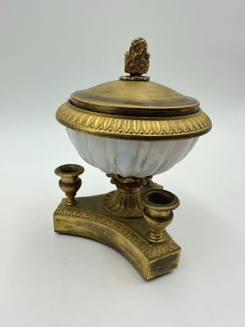 Antique French Opaline "Bulle de Savon" glass and bronze inkwell, period of CharlesX (1 of 11)