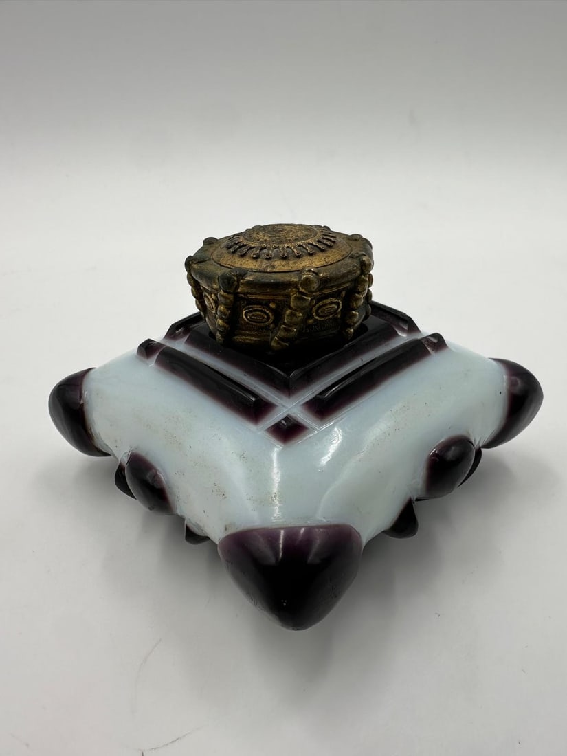 Antique French Opaline overlay perfume bottle: Very unusual shape and style of French Opaline overlay cushion shaped bottle.Date: Restoration period-Charles X