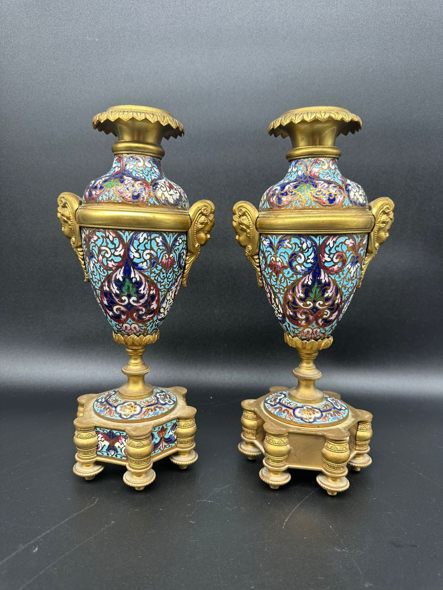 Pair of Antique French Bronze and Champleve enamel vases (1 of 20)