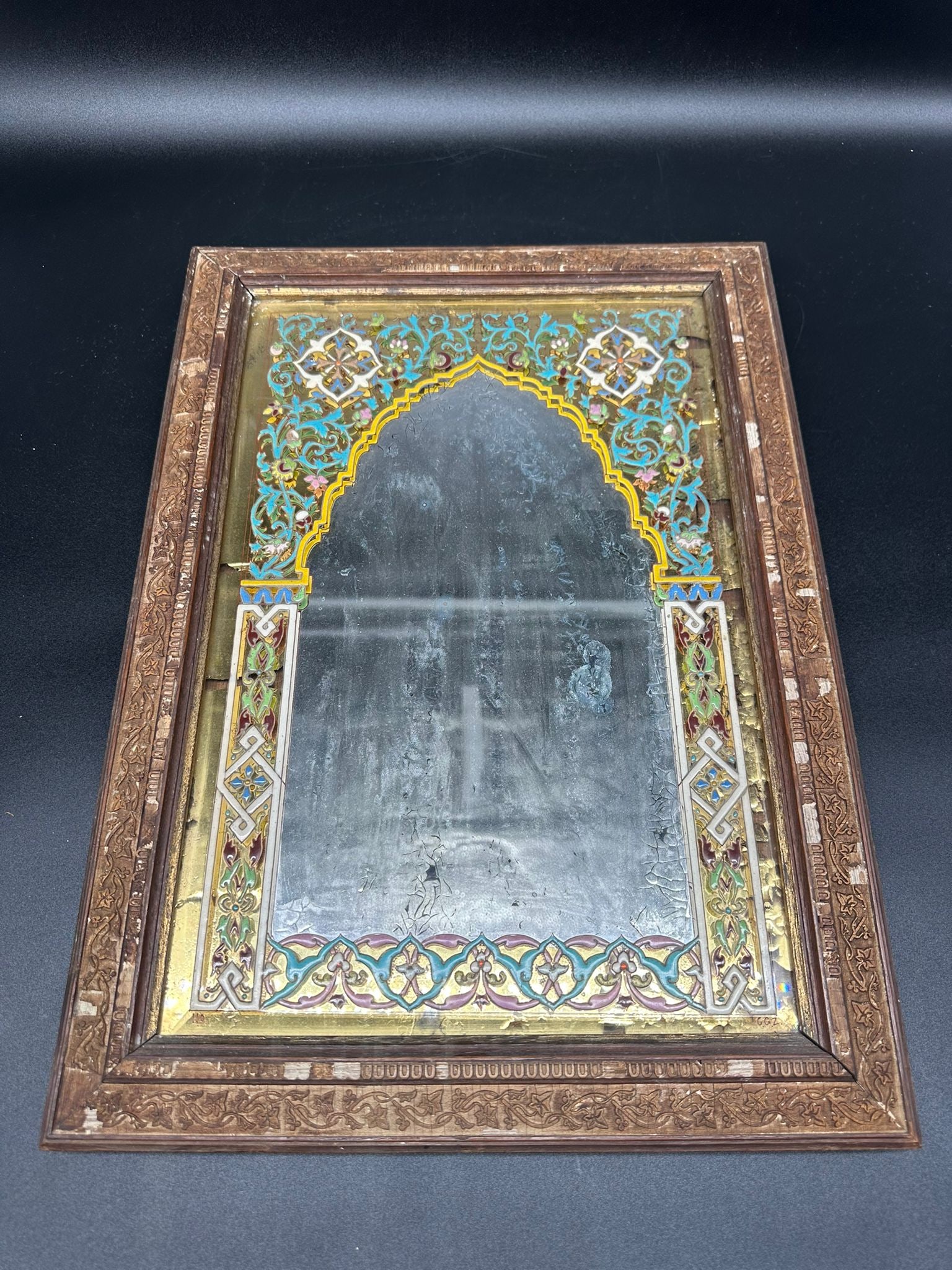 Lobmeyr Glass Mirror enamelled in a carved wood frame,made for the Middle East market (1 of 20)