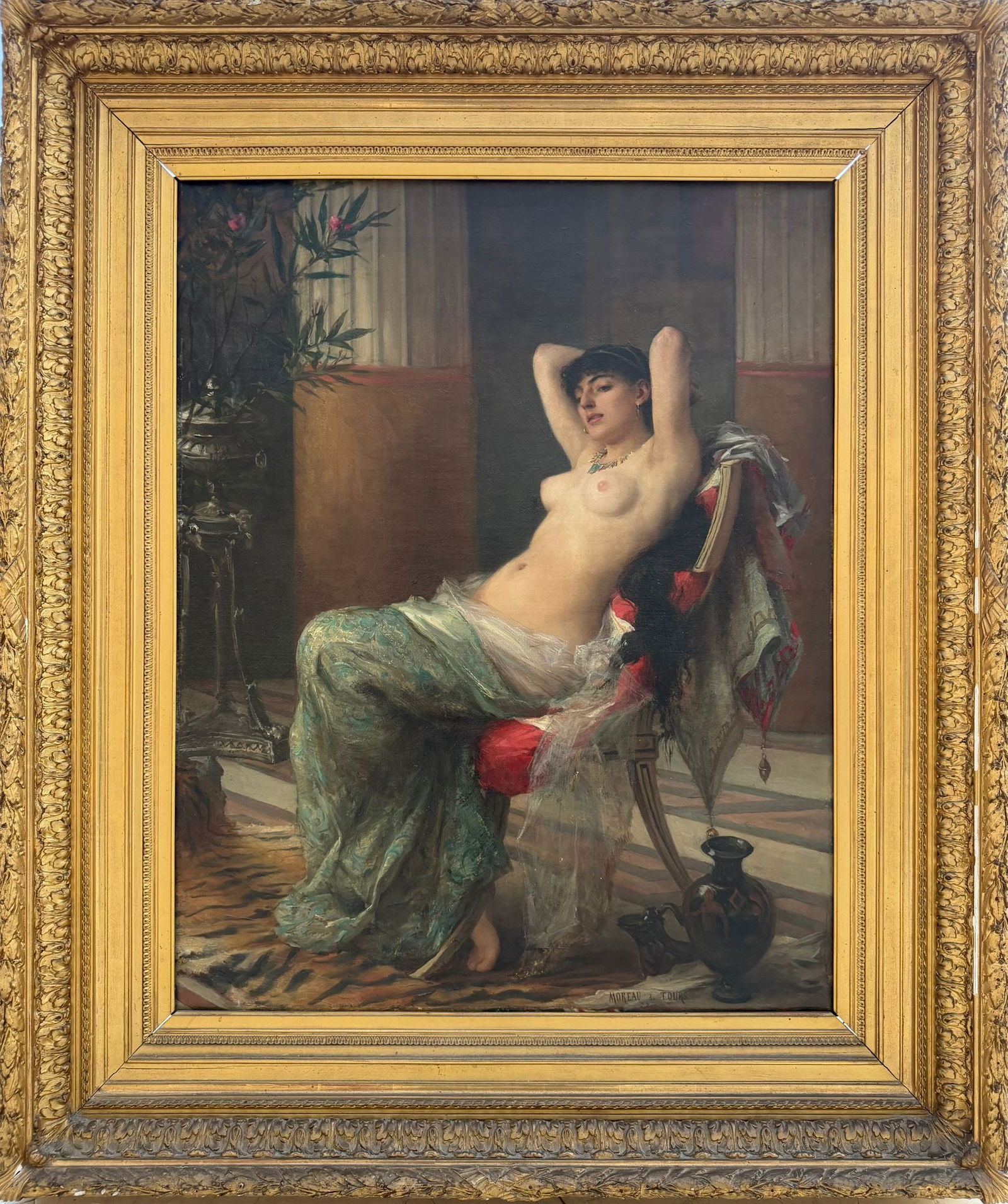 Georges Moreau de Tours Painting of the Odalisque: Oil on canvas.Signed and dated:Moreau de Tours,72Stamp on the canvas. Hardy-AlanProvenance: Private collection.The English-run art supply store Hardy-Alan had a shop in Paris and sold paint, canvases