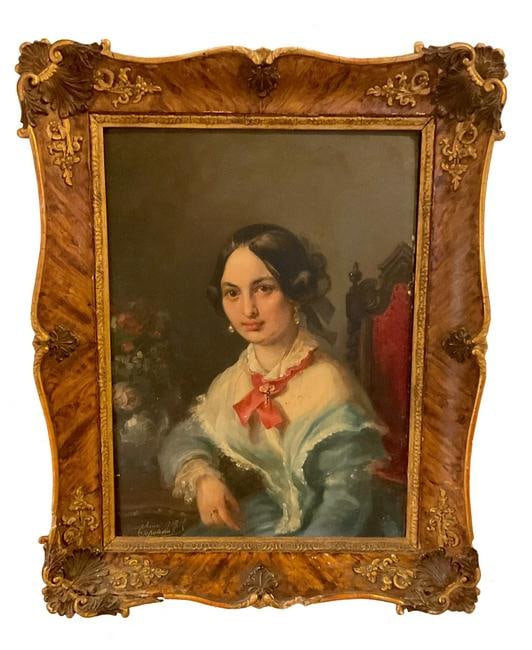 Antique painting oil on canvas portrait by Josephone Gotzel Sepolina,Biedermeier (1 of 9)