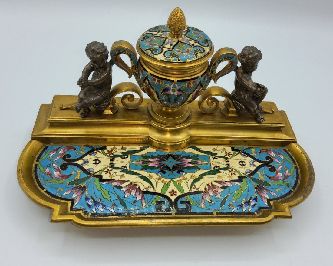 French Inkwell In Enameled Bronze By Ferdinand Barbedienne, Very Rare (1 of 12)