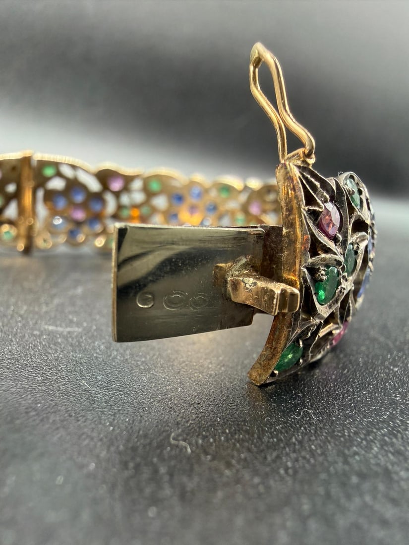 Antique RUBY, SAPPHIRE AND EMERALD HINGED BRACELET - 13