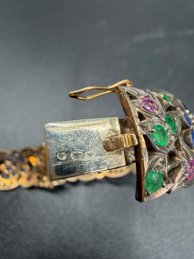 Antique RUBY, SAPPHIRE AND EMERALD HINGED BRACELET - 14