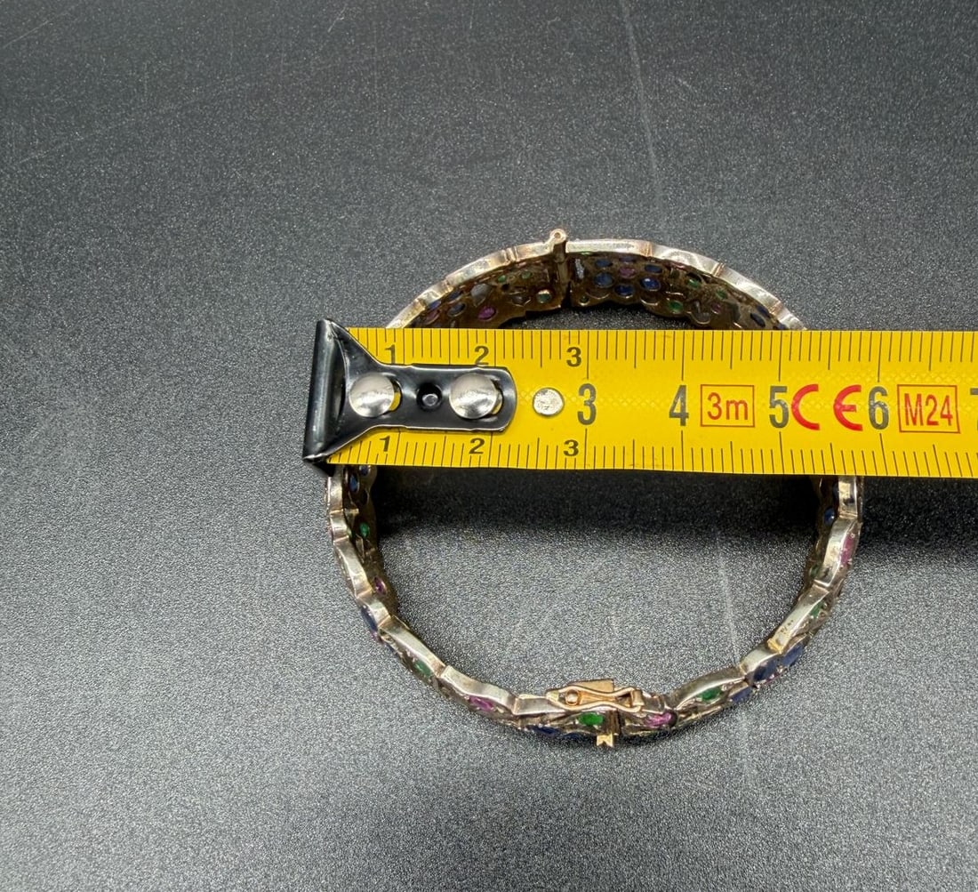 Antique RUBY, SAPPHIRE AND EMERALD HINGED BRACELET - 15